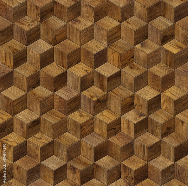 Obraz Natural wooden background cube 3d, grunge parquet flooring design seamless texture