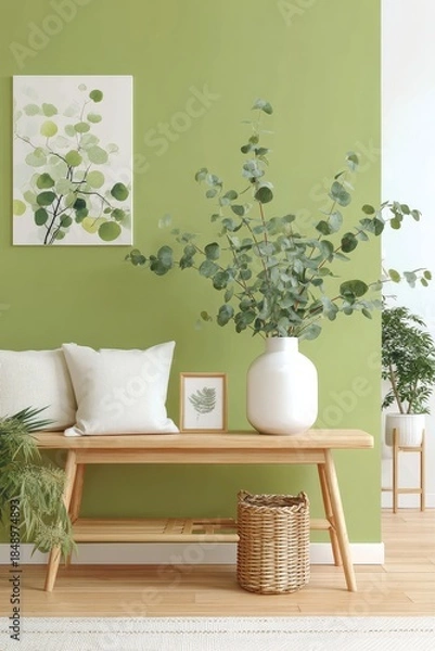 Obraz Inviting room atmosphere enhanced by greenery and decorative objects.