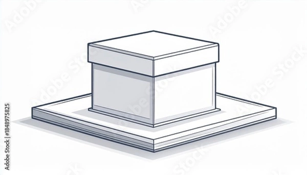 Obraz Isometric White Square Box on Platform with Subtle Shadows and Outlines