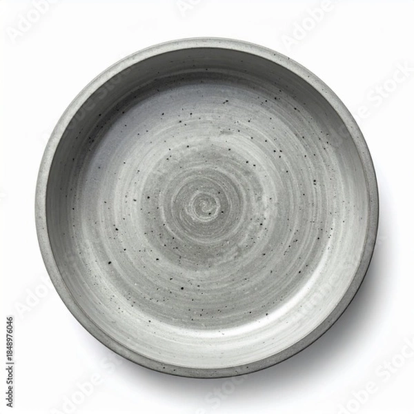 Obraz Empty Round Speckled Gray Ceramic Plate on White Background Top View