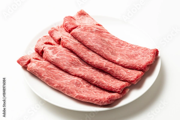 Fototapeta 皿に乗った牛肉　白バック