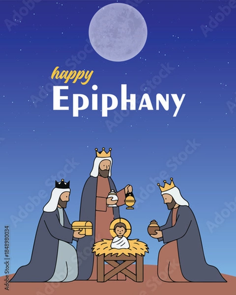 Fototapeta Three Kings Epiphany Illustration with Star of Bethlehem