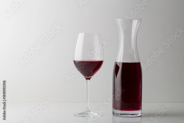Obraz Red wine glass and bootle with shadow on withe background