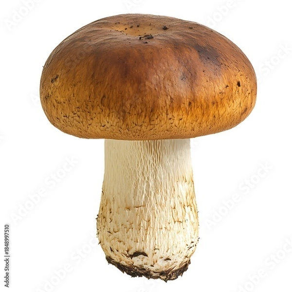 Fototapeta Fresh wild mushroom with brown cap and white stem