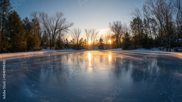 Obraz 朝焼けに輝く屋外スケートリンク