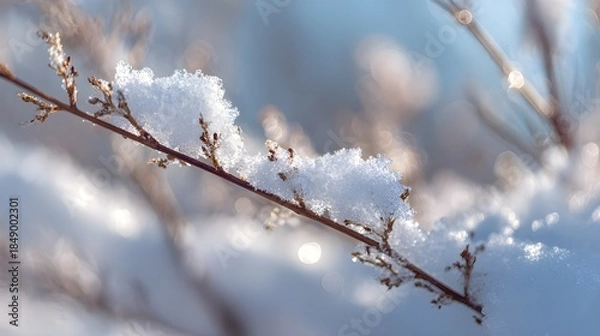 Obraz 雪が積もった冬の木の枝