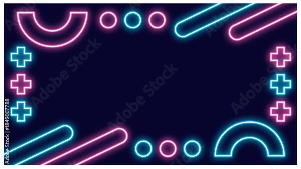 Obraz ピンクと水色のネオンラインの、抽象フレーム背景テンプレート／ネイビーカラーのモダンデザイン