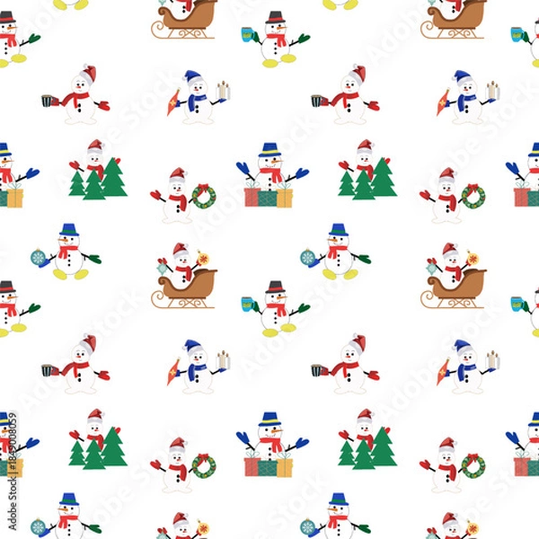 Obraz Christmas seamless pattern with snowmen