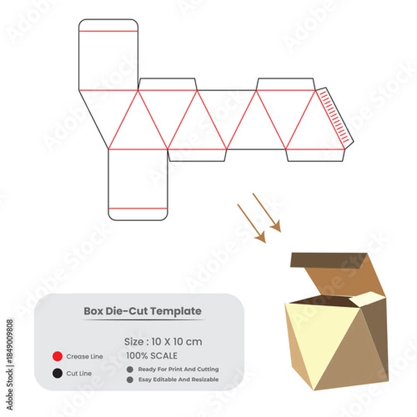 Obraz Geometric Box Die Cut Template with Fold Lines – Packaging Mockup Vector