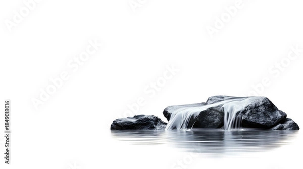 Obraz Waterfall Flow Over Rocks on Transparent Background