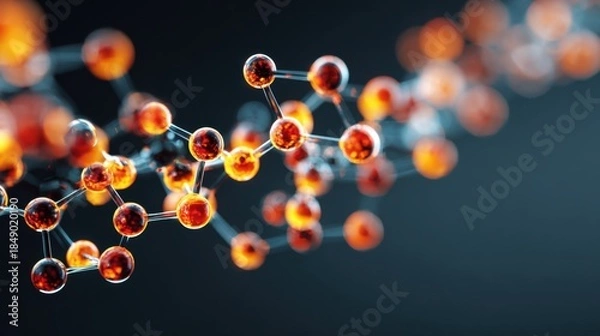 Fototapeta Atomic molecular structure glowing abstract background