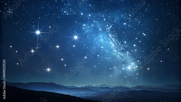 Obraz Deep Space Background Featuring Brilliant Stars and Luminous Particles on Dark Night Sky