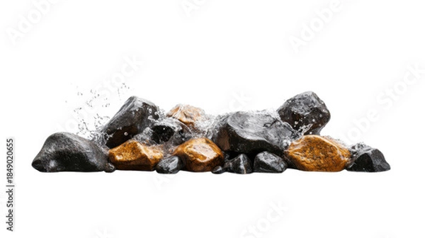 Obraz Splashing Waterfall Over Rocks on Transparent Background