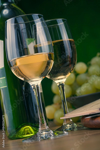 Obraz white wine and cheese