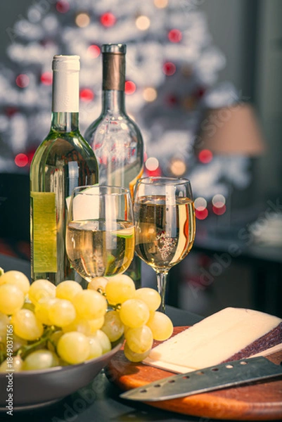 Obraz white wine and cheese