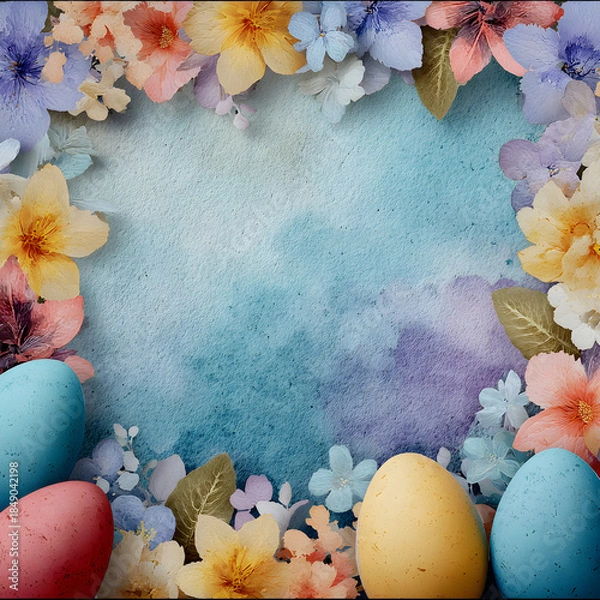 Obraz Easter eggs with flowers on watercolor background