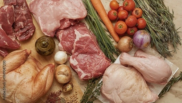 Obraz raw meat and vegetables