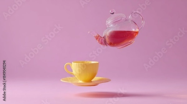 Obraz Tea being poured into a yellow cup