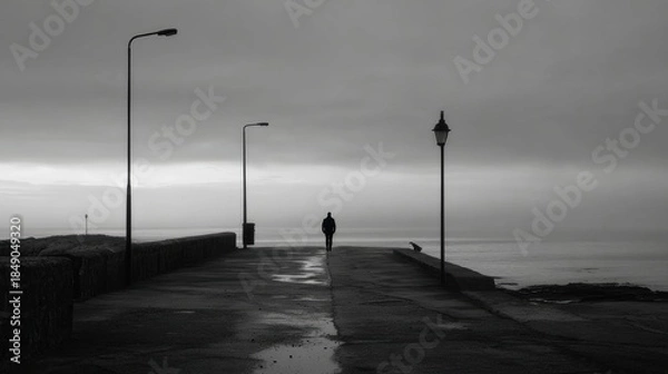 Obraz Walking along the empty pier at dawn