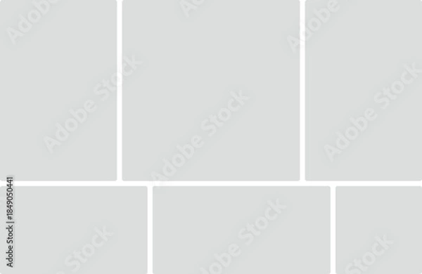 Obraz Grid layout with rounded rectangles and white borders on a light gray background Keywords: grid, layout, design, template, arrangement, composition