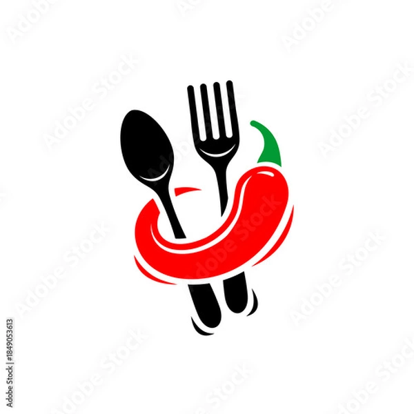Obraz Hot menu design, spoon, fork and red chili