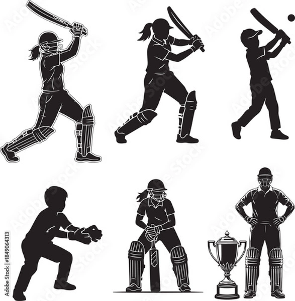 Fototapeta cricket player silhouette on white background