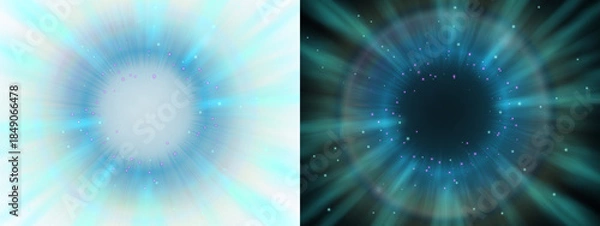 Obraz Ethereal Cosmic Light Eruption with Radiant Stellar Energy, Translucent Universal Burst of Luminous Rays, Celestial Particles, and Infinite Starfield Beyond Imagination