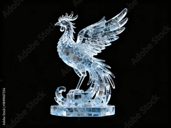 Obraz Crystal phoenix sculpture on black background