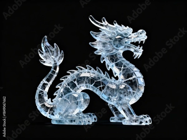 Obraz Crystal dragon sculpture on black background