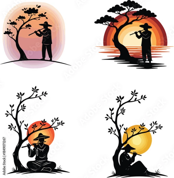 Fototapeta sun set illustration on white background