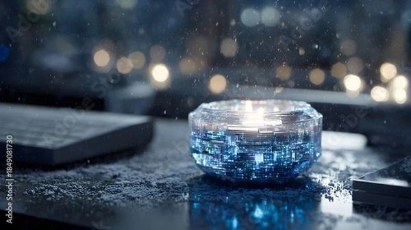 Fototapeta Modern holiday candle background created in luminous tech style