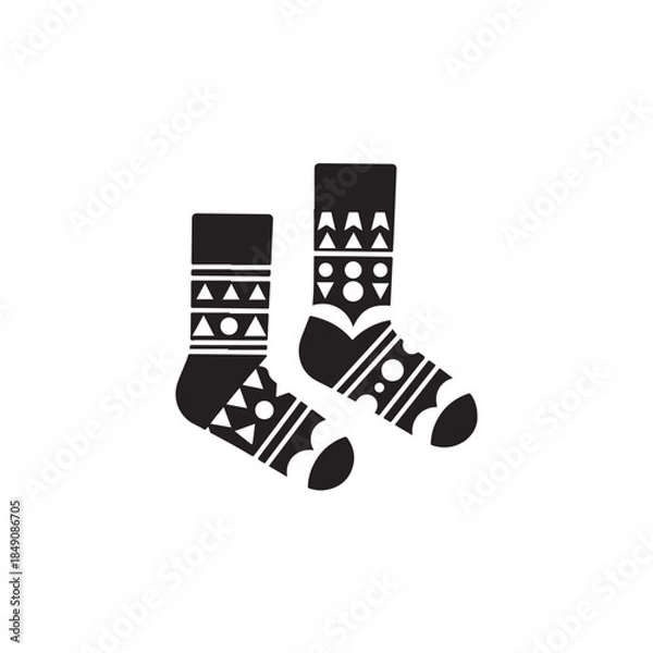 Obraz Black and White Geometric Patterned Socks Flat Vector Design