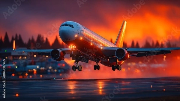 Fototapeta Plane at sunset