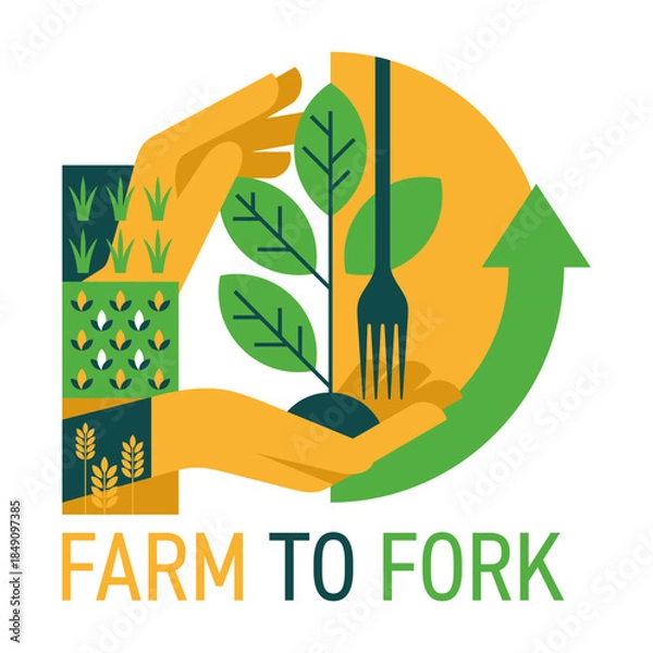 Fototapeta Farm-to-fork - slogan for locally grown food, flat geaometric design
