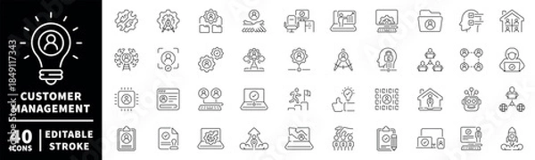 Obraz Customer management icons set. editable line icons, outline, service symbols