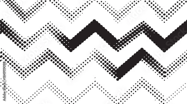 Fototapeta Black and White Zigzag Halftone Pattern Creating Abstract Wavy Texture for Modern Graphic Design Background