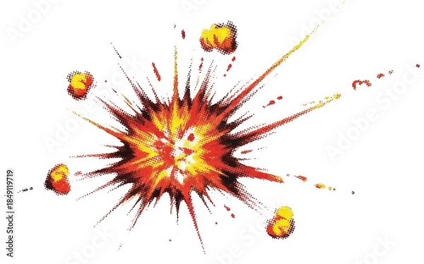 Fototapeta Dynamic Explosion Burst Illustration with Fire and Shockwave Effect Representing Impact Power and Energy Concept