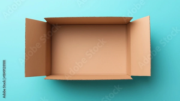 Obraz Open cardboard box on blue background