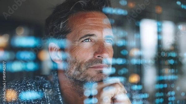 Obraz Executive Analyzing Abstract Data With AI Decision Support Concept