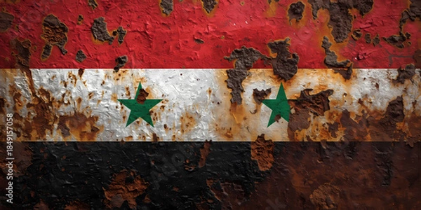 Obraz Weathered syrian flag on rusty surface illustration