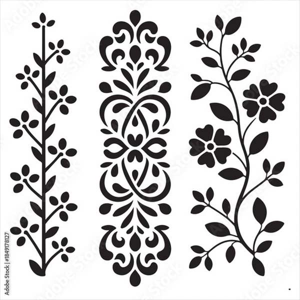Obraz Floral and Scrollwork Decorative Elements three