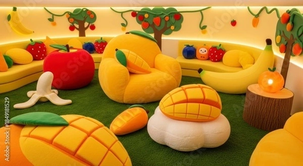 Obraz Playful room design featuring various fruit 