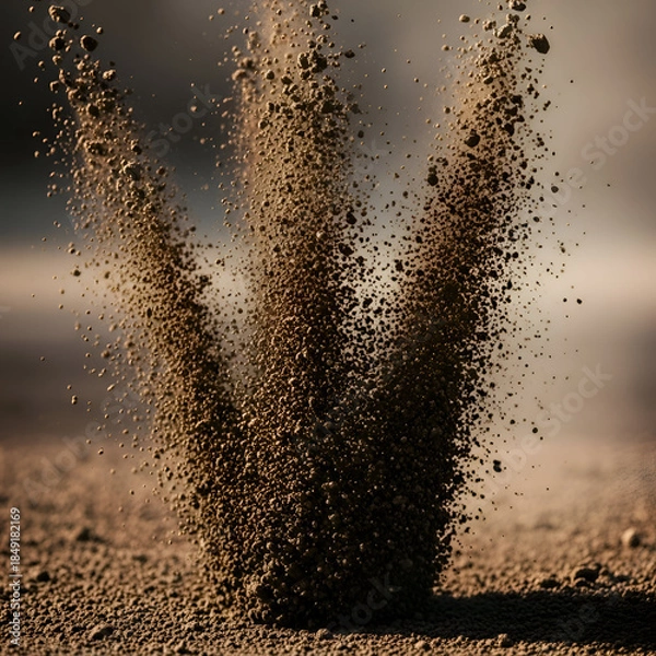 Obraz Dynamic Earth: Falling Soil Particles & Ground Texture