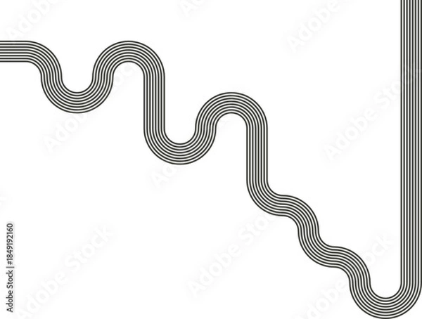 Obraz Striped path combining zigzag routing with uneven wave motion and curved paths.