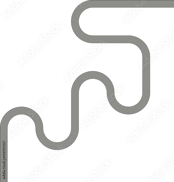 Obraz Striped path forming zigzag movement with wave flow and continuous curvature creating a textured visual structure.