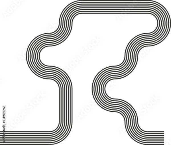 Obraz Striped path presenting layered wave paths with curved motion and surface texture.