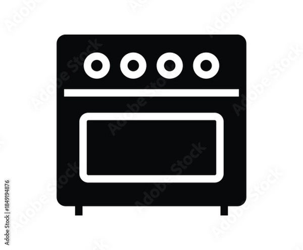 Fototapeta Black Icon of Kitchen Oven with Knobs and Window for Cooking and Baking