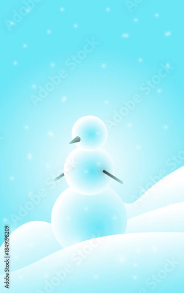 Obraz Minimalist Winter Scene with Snowman, Light Blue & White, Vertical