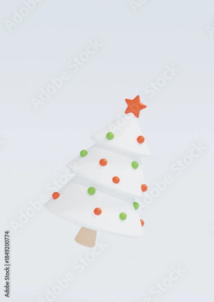 Fototapeta 3d render of christmas tree on light background, no AI
