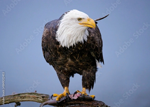 Obraz  Alert eagle on branch with a fish.